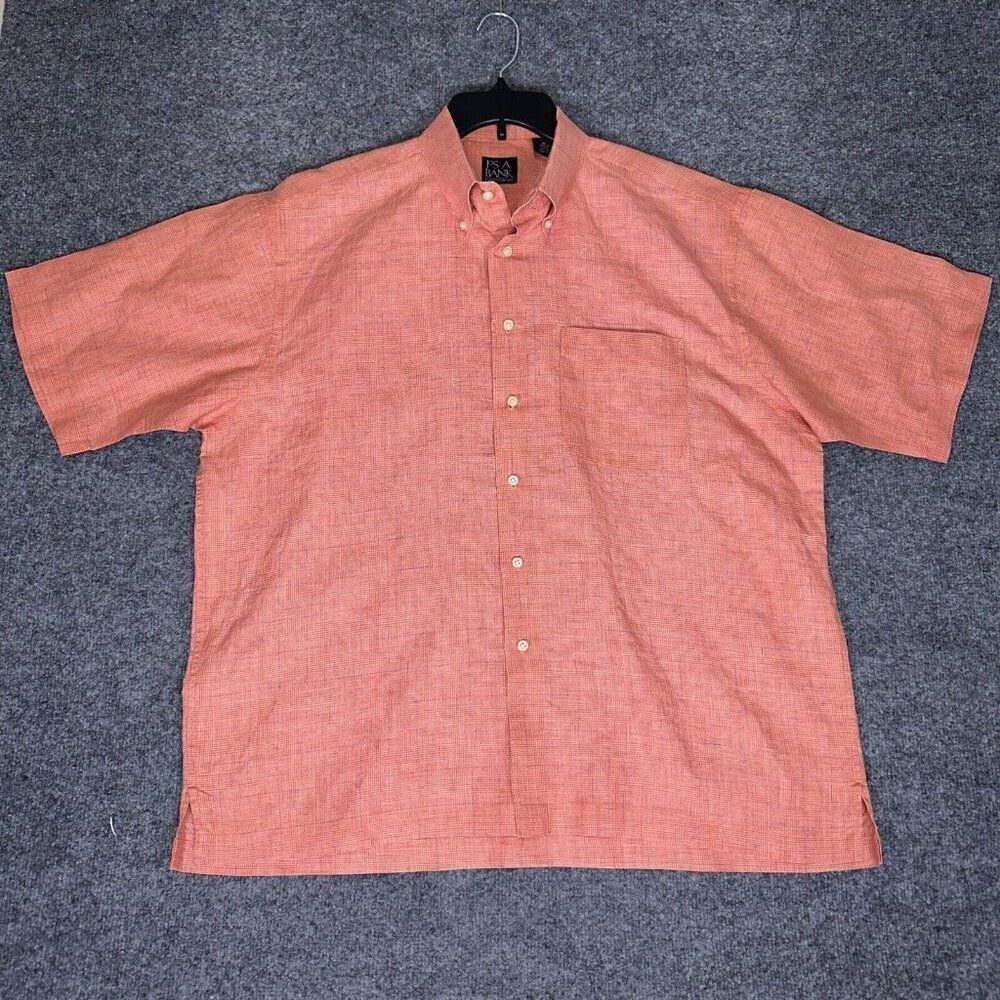 Jos A Bank Traveler Shirt Men XL Coral 100% Linen Button Down Long Sleeve Pocket